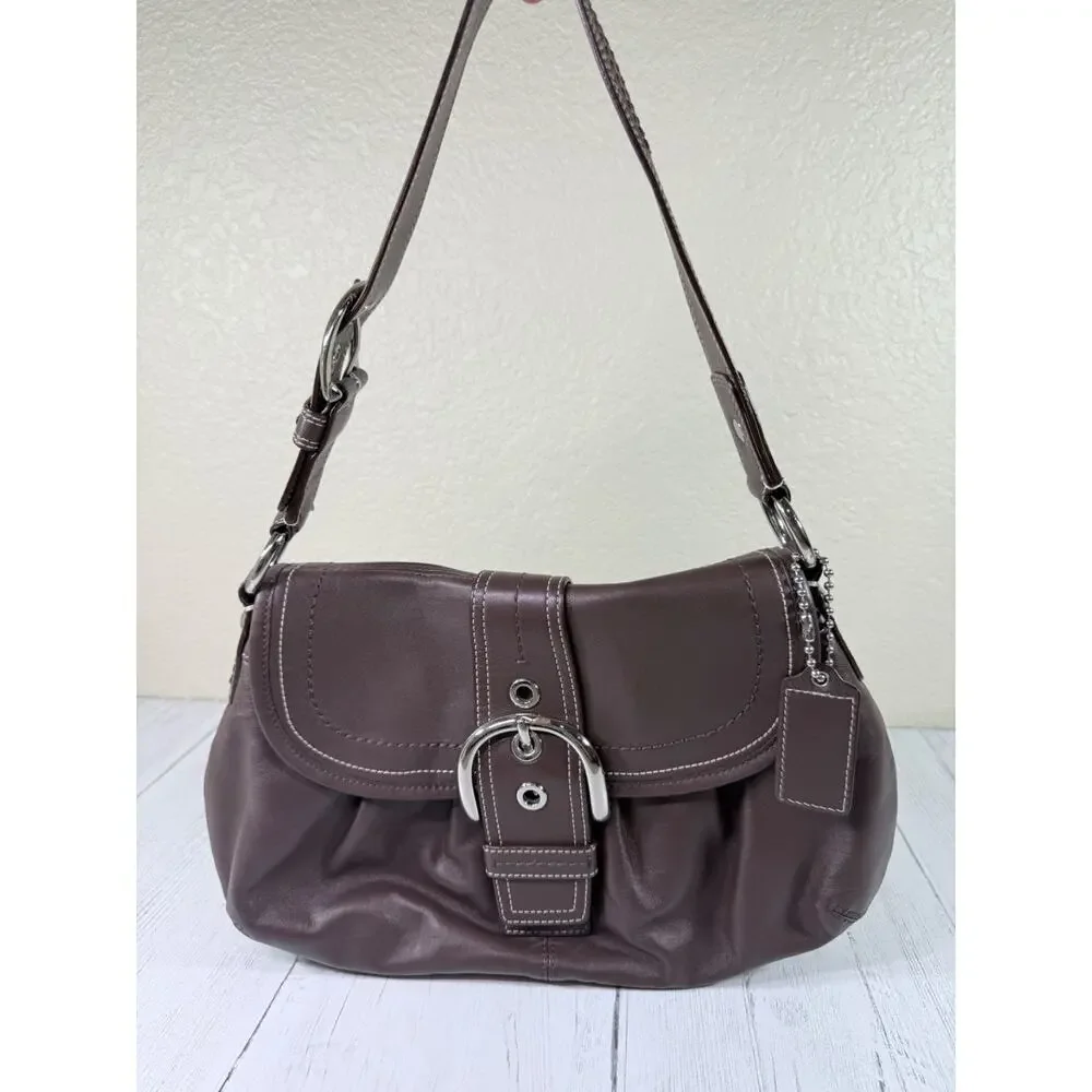 Coach Soho Y2K Rich Brown Buckle Flap Pleated Leather Shoulder Bag Purse F15204